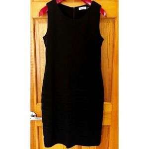 Calvin Klein Womens Sheath Dress Black Sz 10 Midi Bodycon Zip Sleeveless Banded